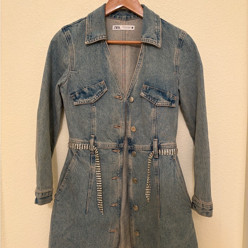 Zara Blue Denim Belted Jacket